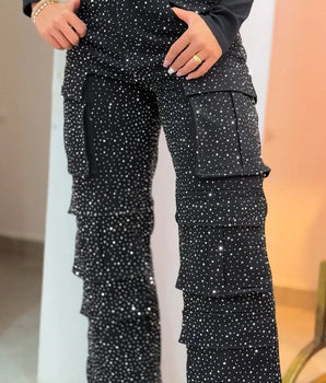 “Make Every Outfit Shine: Elegant Wide-Leg Rhinestone Jeans”