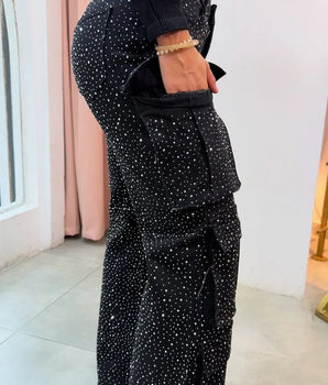 “Make Every Outfit Shine: Elegant Wide-Leg Rhinestone Jeans”